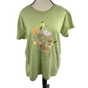 Country Store Womens T Shirt Birds Floral Graphic Cotton Short Sleeve L